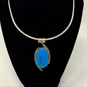 Sterling silver collar necklace & turquoise slide